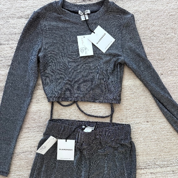 Glamorous Brand Two Piece Silver Glitter Set - Picture 1 of 11